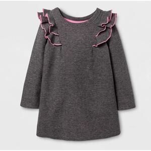 Cat and Jack Gray Ruffle Shoulder Dress sz 3T Long Sleeve Dress